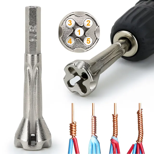 2.5/4 kwadratowy automatyczny 5-przewodowy uniwersalny równoległy kabel elektryczny drut metalowy wiertło do ściągania izolacji narzędzie do skręcania drutu szybkie złącze