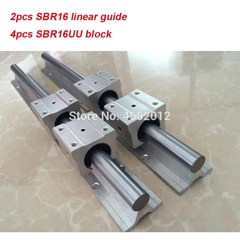 2pcs SBR16 16mm linear rail 200mm 250mm 300mm 350mm 400mm 450mm 500mm 550mm linear guide + 4pcs SBR16UU block for cnc