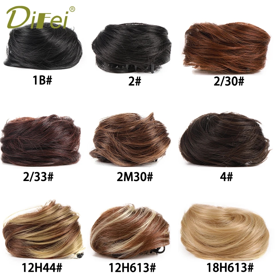 DIFEI Claw Clip-on Hair Buns Synthetic Curly Hair Chignon ​Fakehair Clip in Hair Heat Resistant Womens Hair Black Golden Bun Wig