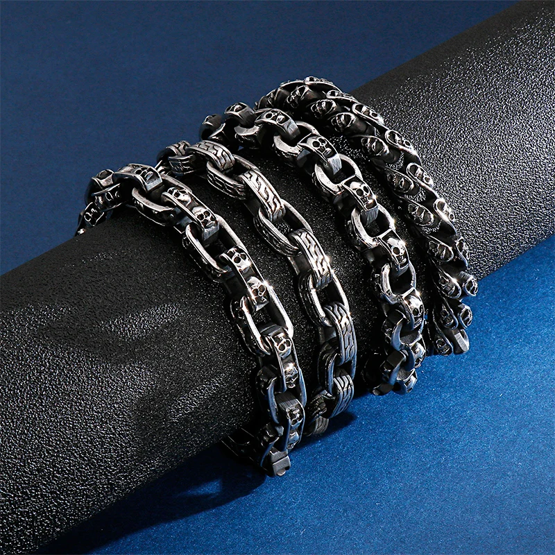 KALEN Punk 23cm Long Skull Bracelets For Men Stainless Steel Multi Skeleton Charm Link Chain Brecelets Male Gothic Jewelry 2019