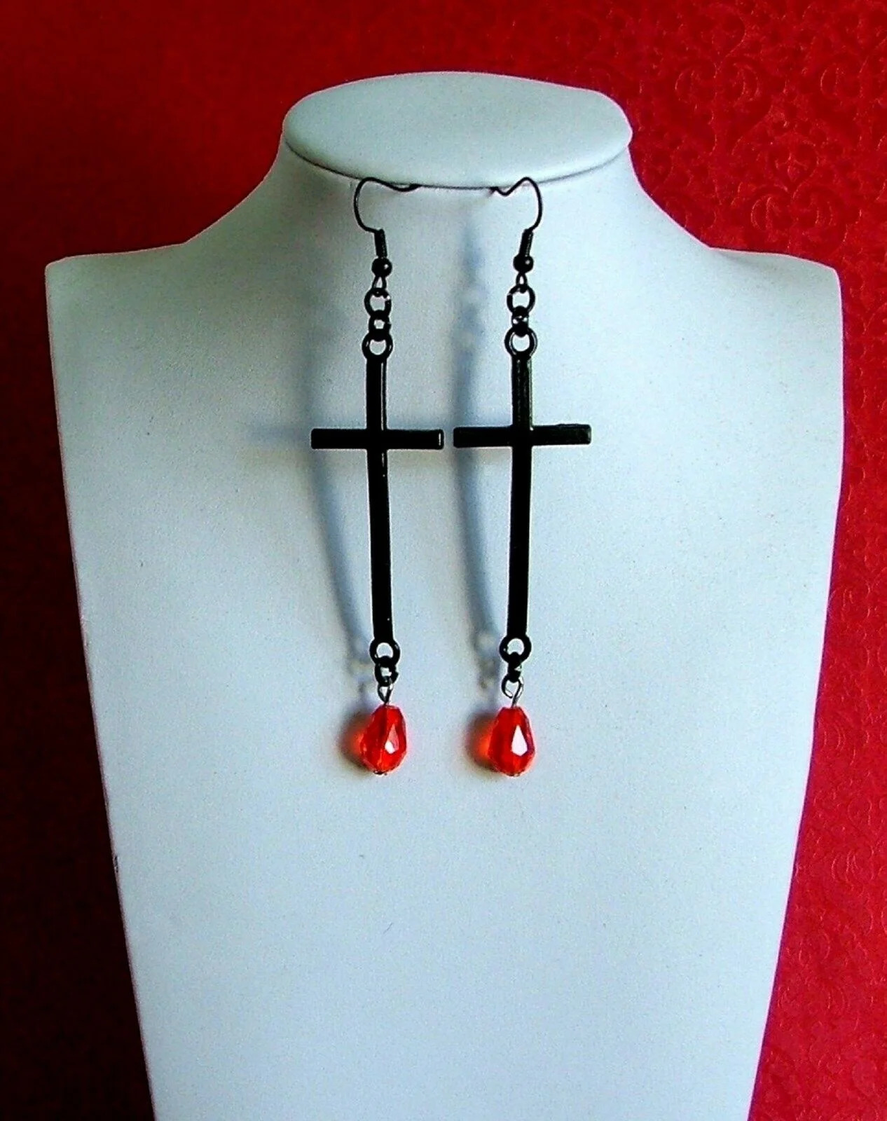 Gothic Black Cross Vampire Earrings