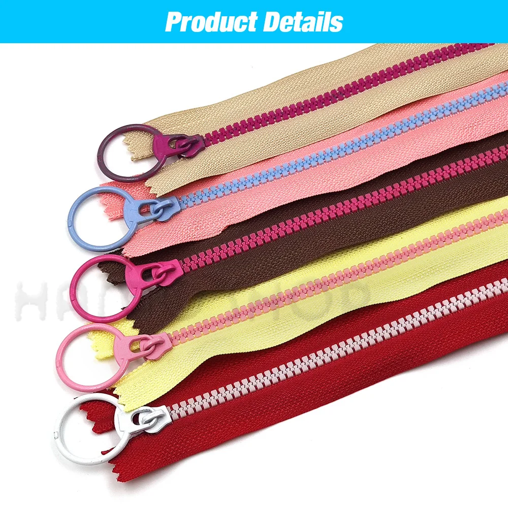 10Pcs #3 Closed-End Resin Zippers Ring Slider Zipper For DIY Handcraft Sewing Bags Wallet Purse Pocket Shoes Clothes Accessories