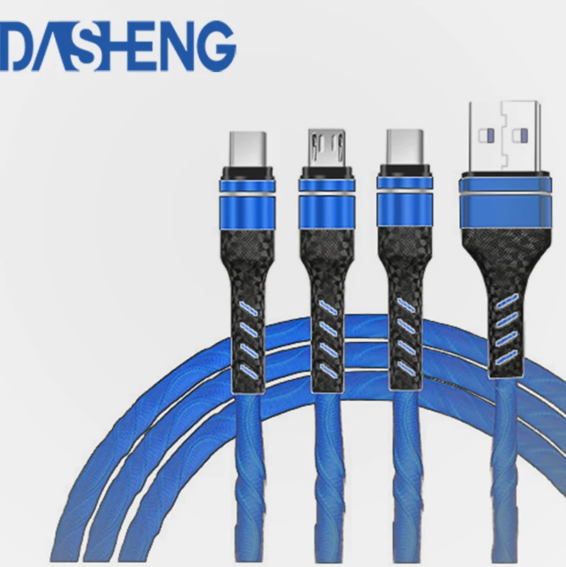 3 in 1  3A  Fast Charging  USB Data Transmission Extension Cable For Iphone Android  Type-c Mobile Phone