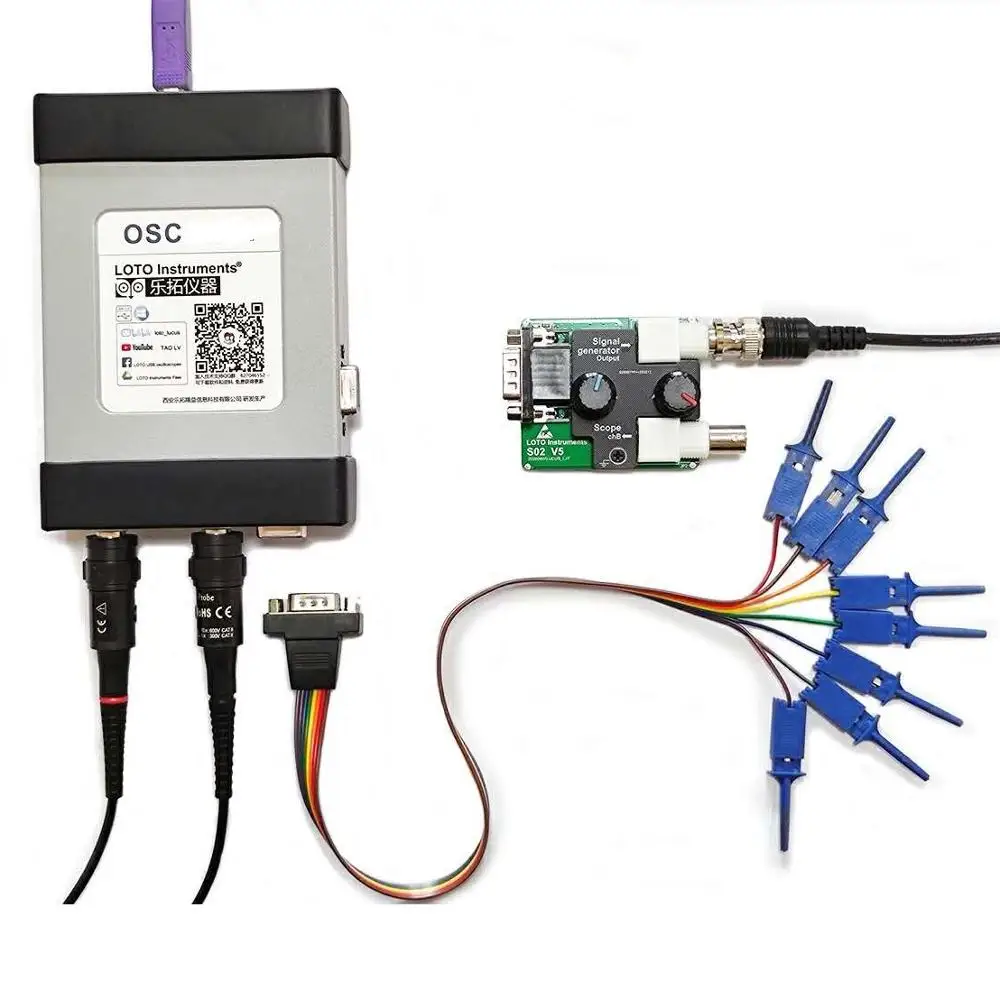 LOTO USB/PC Oscilloscope OSCA02 Series, 100MS/s, BW 35MHz, 2-Channel/Scope+Signal Generator+Logic Analyzer/8~13 Bit Resolution