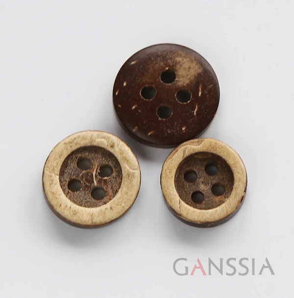 50pcs/lot Size:10-13mm,Natural Coconut Buttons,4 Holes,Concave Convex Design,White Edge Decoration,Clothing Accessories(kk-704)