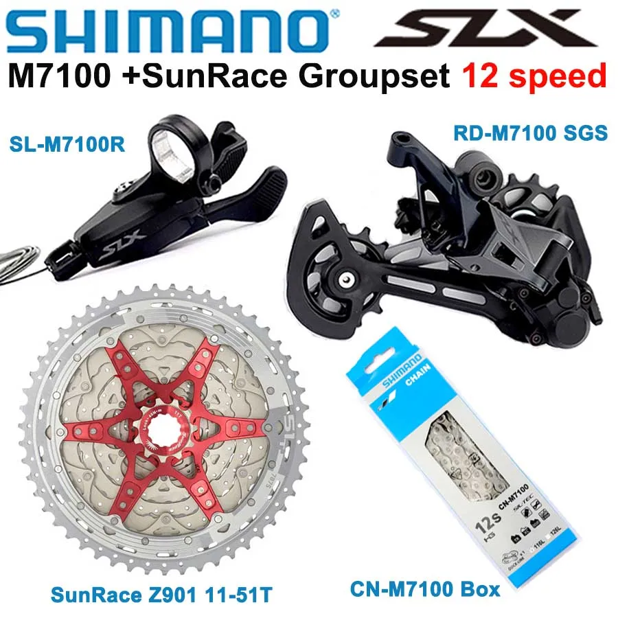 SHIMANO SLX M7100 Groupset MTB Mountain Bike 1x12-Speed  SL+RD+CN+CSMZ901 11-51T M7100 shifter Rear Derailleur Chain 12v HG