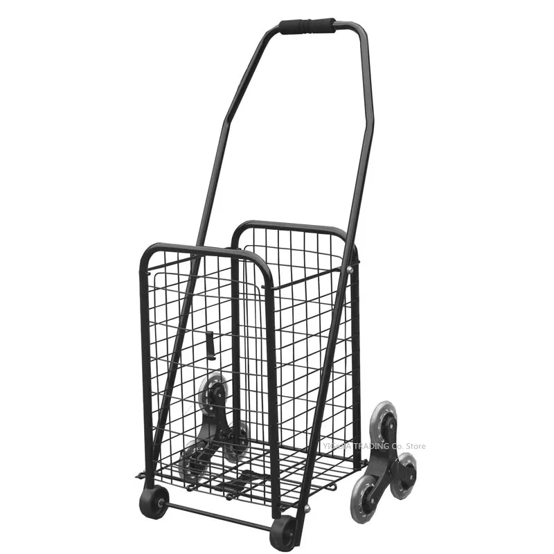 Portable Shopping Cart With Rolling Wheels, Utility Folding Grocery Luggage Storage Wagon, Lightweight Trolley