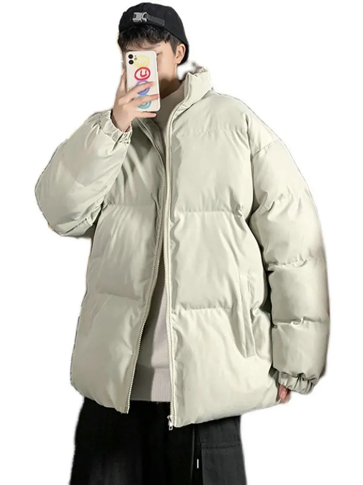 Winter Jacket Men Parkas Thicken Warm Harajuku Coat Mens Stand Collar Solid Color Casual Parka Men Women Fashion New Streetwear