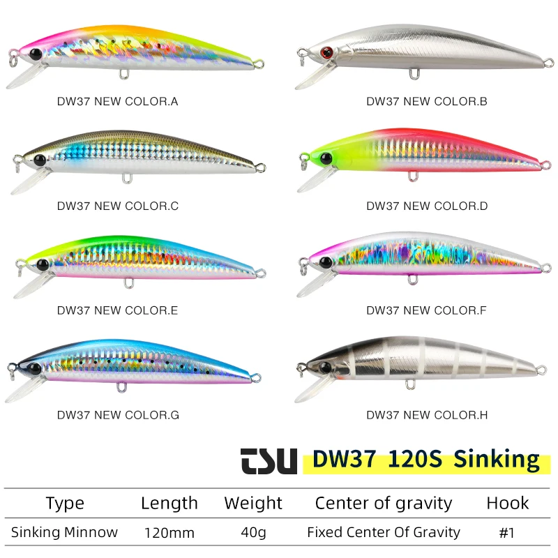 TSURINOYA 120S Sinking Minnow 12cm 40g Inshore Hard Fishing Lure Isca Artificial Minnow Bait Treble Hooks Wobblers