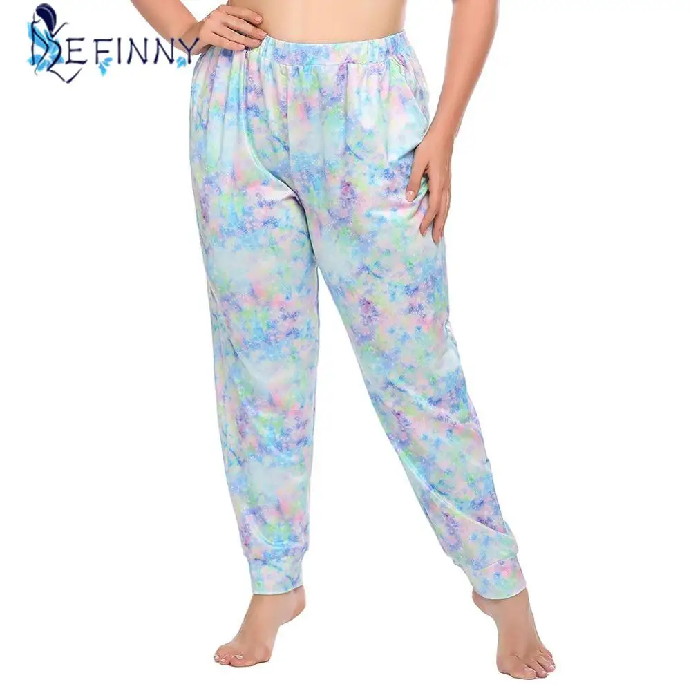 Lady Tie-Dye Printing Sleep Bottoms Fashion Personality Casual Loose Long Pajamas Pants