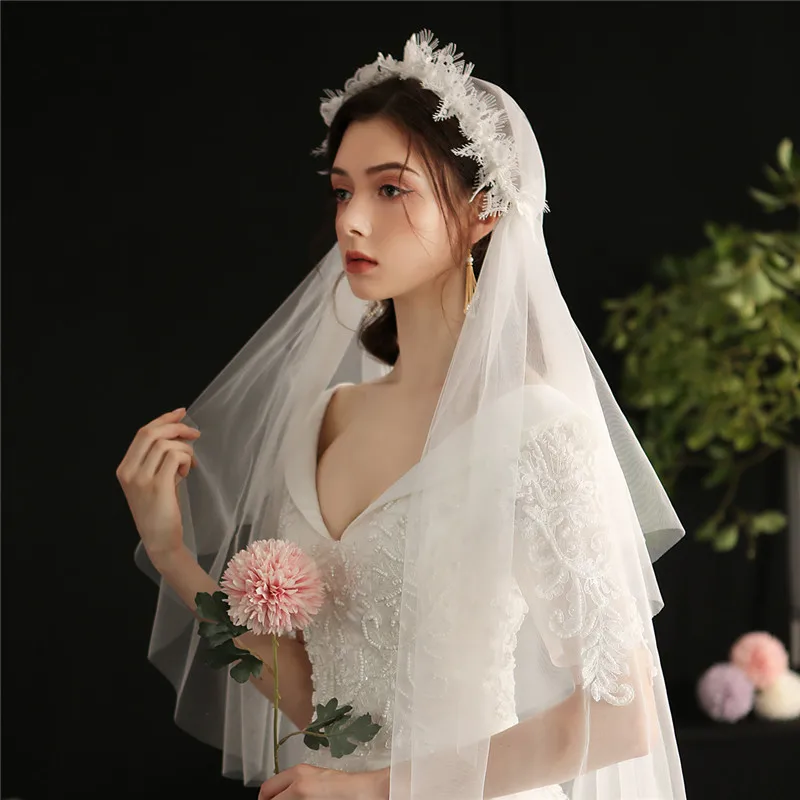 CC Veil Wedding Hair Accessories For Bridal Women Hairband Two Layer 100% Handmade Lace Luxury Marriage Accessories Veils V647