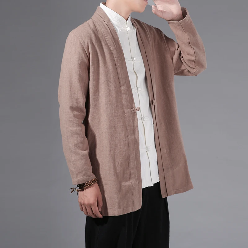 Men Kimono Cardigan  Mens Black Trench Man Open Stitch Cotton Linen Jacket Male Harajuku Outwear Mens Kongfu Coats 3XL