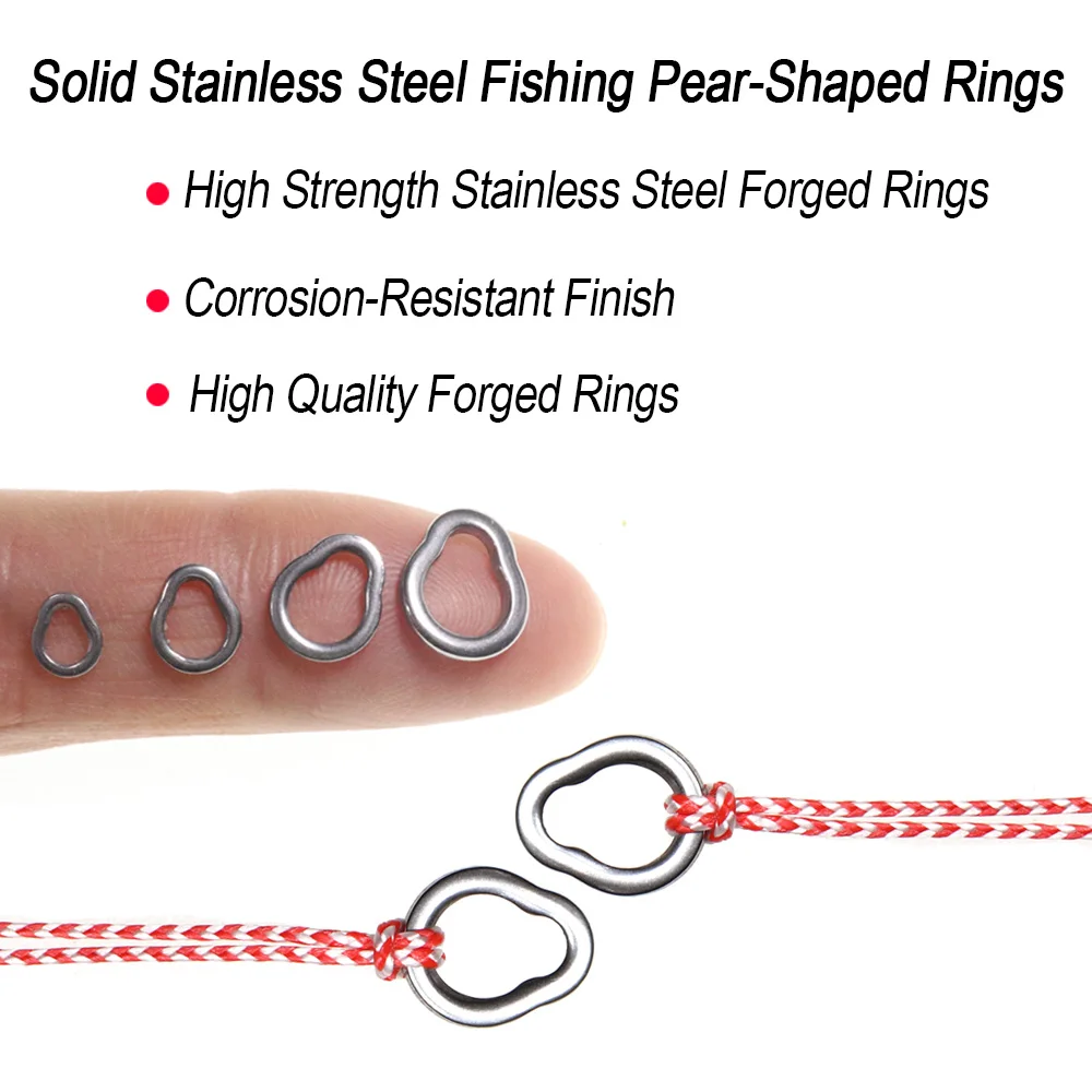 ICERIO 40pcs Stainless Steel Teardrop Fishing Ring Assist Hook Pear Shape Solid Ring Jig Fishing Lure Terminal Connector L M S