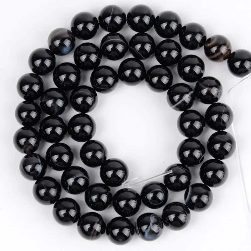 Natural Black Striped Agates Stone Beads Round Loose Spacer Beads For Jewelry Making 4/6/8/10/12mm DIY Bracelet Handmade