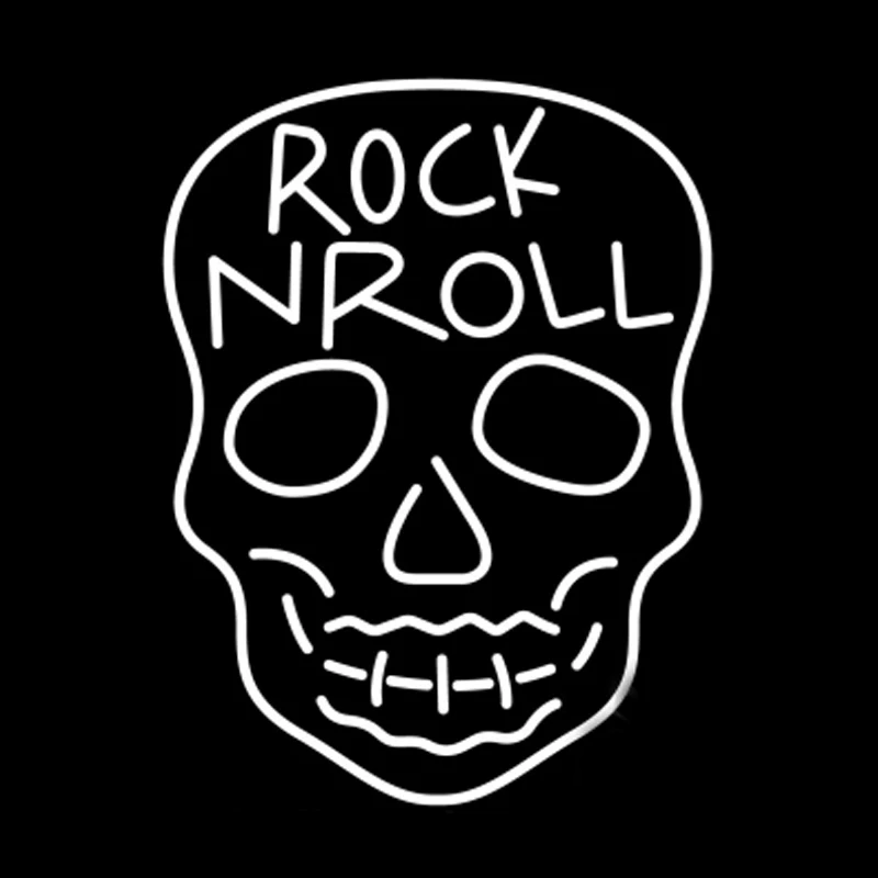 

Rock N Roll White Skull Neon Sign Handmade Real Glass Tube Beer Bar KTV Store Club Party Decoration Display Neon Signs 14"X17"