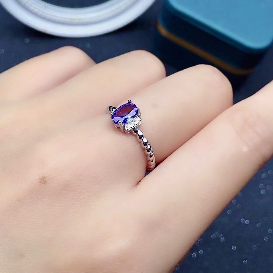 

Simple 925 Silver Tanzanite Ring for School Girl 5mm*7mm 0.7ct VVSb Grade Natural Tanzanite Silver Ring Brithday Gift for Woman