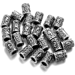 10pcs 24pcs Viking Runes Set Loose Spacer Beads Fit Beards or Hair TIWAZ TYR Sol rune Odal Futhark Rune Bead DIY Jewelry Making