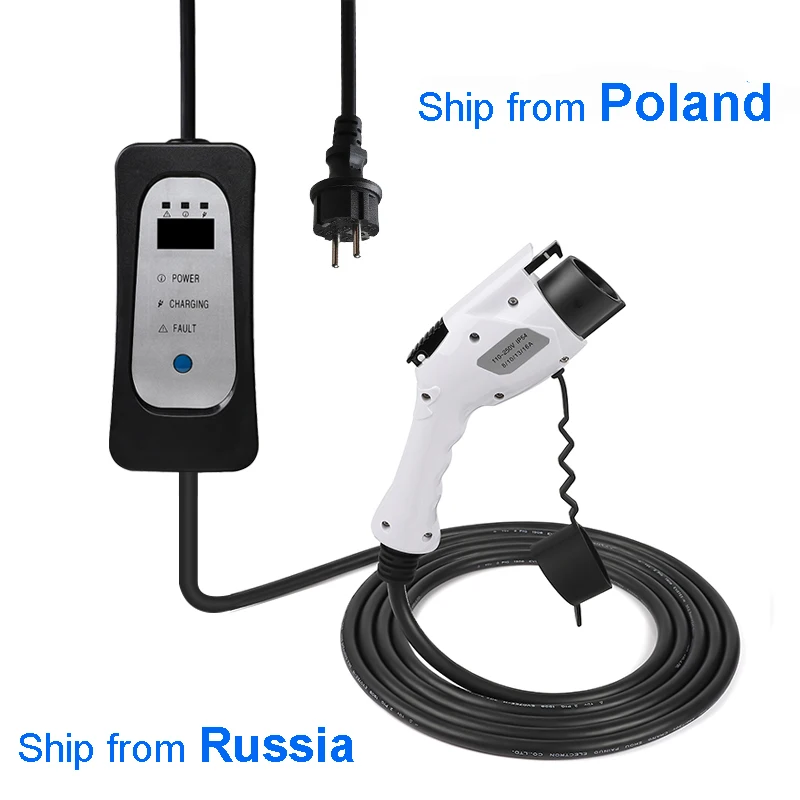 

ev charger Type 1 J1772 with EU wall socket plug 5M EV cable level 2 AC mode 2 level 2 16A current changable