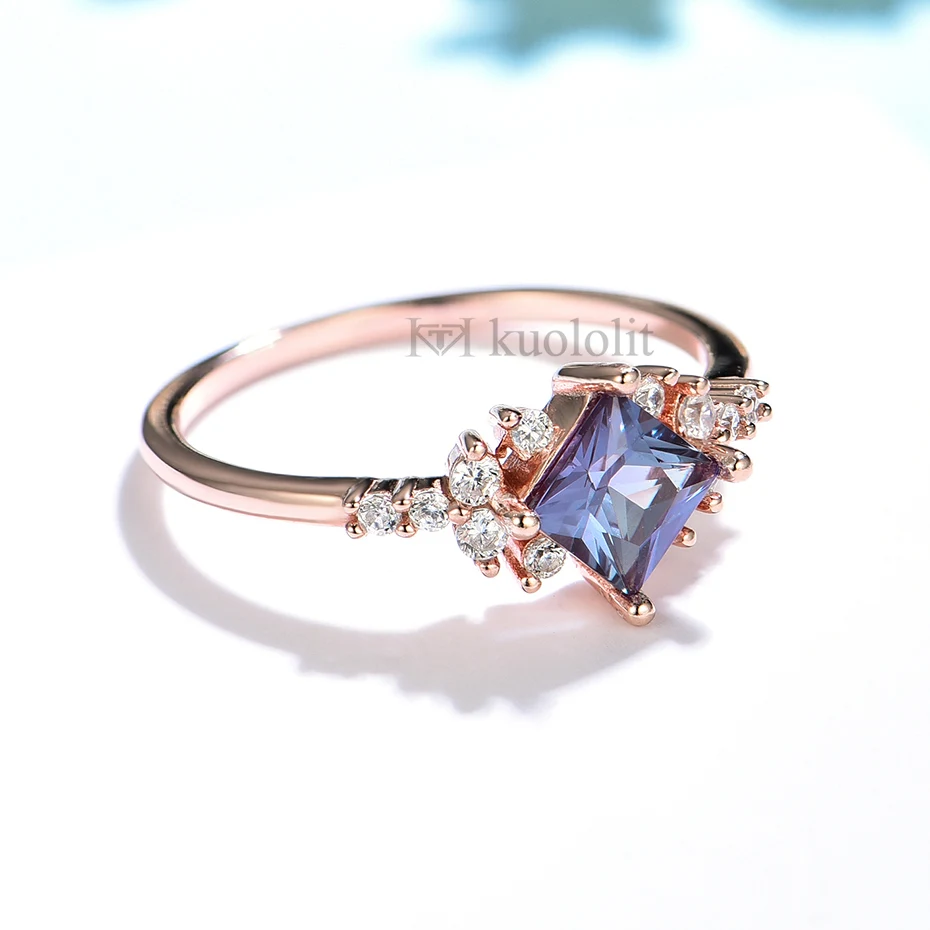 Kuololit 0.8CT Lab grown Alexandrite Gemstone Ring for Women 585 14K Rose Gold  925 Sterling Silver Luxury Ring for Romantic New