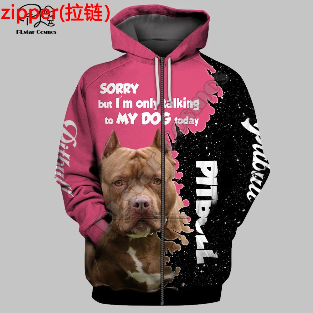 PLstar Cosmos NewFashion Animal Pitbull Love Dog Harajuku 3DPrint Men/Women Unisex Autumn Pullover Jacket Casual Zip Hoodies D15