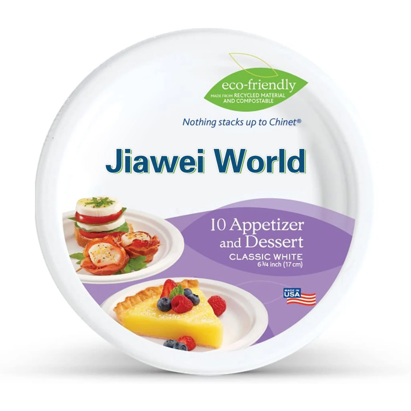 Jiawei World Dessert plates Classic White, Round Appetizer and Dessert Plates, 6.75 Inches, 10 Count，Microwave safe;