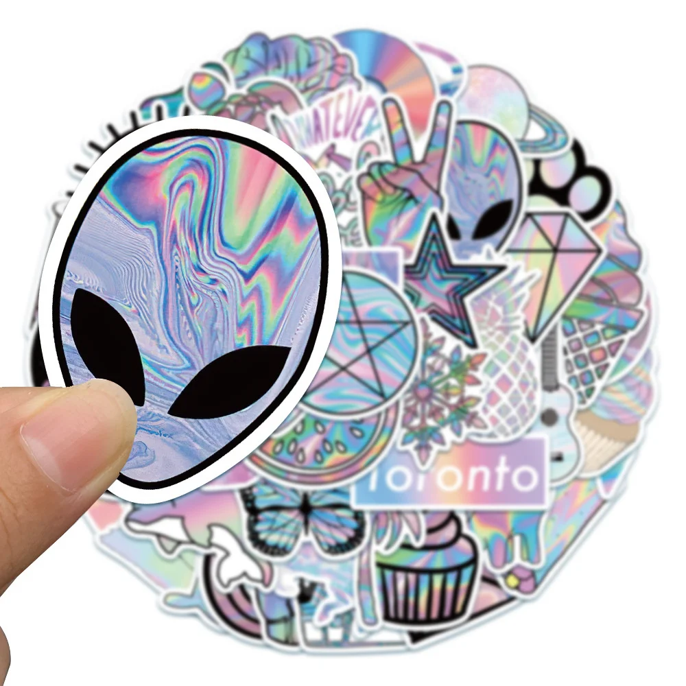 10/30/50PCS Holographic Laser Flash Graffiti Trolley Case Scooter Refrigerator Water Cup Waterproof Children\'s Sticker Wholesale