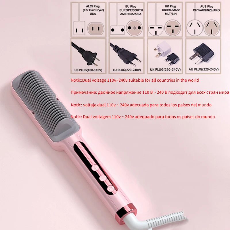 Profissional Hot Combs Anti-scalding Hair Straightener Brush Ceramic Hair Curler Heated Electric Smart Brush Hair Straightener