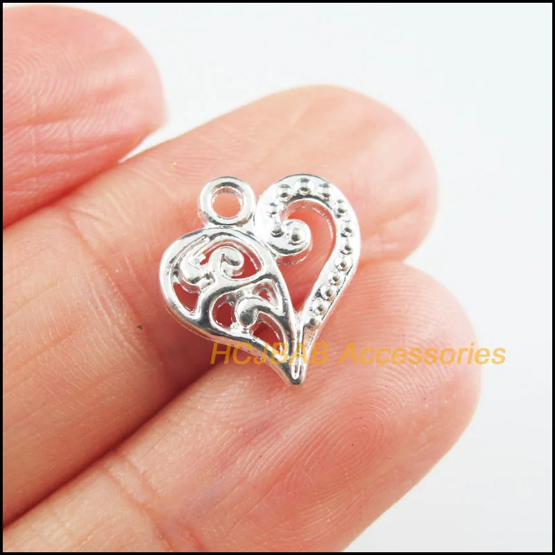 35 New Heart Charms Silver Plated Flower Pendants 13x14mm