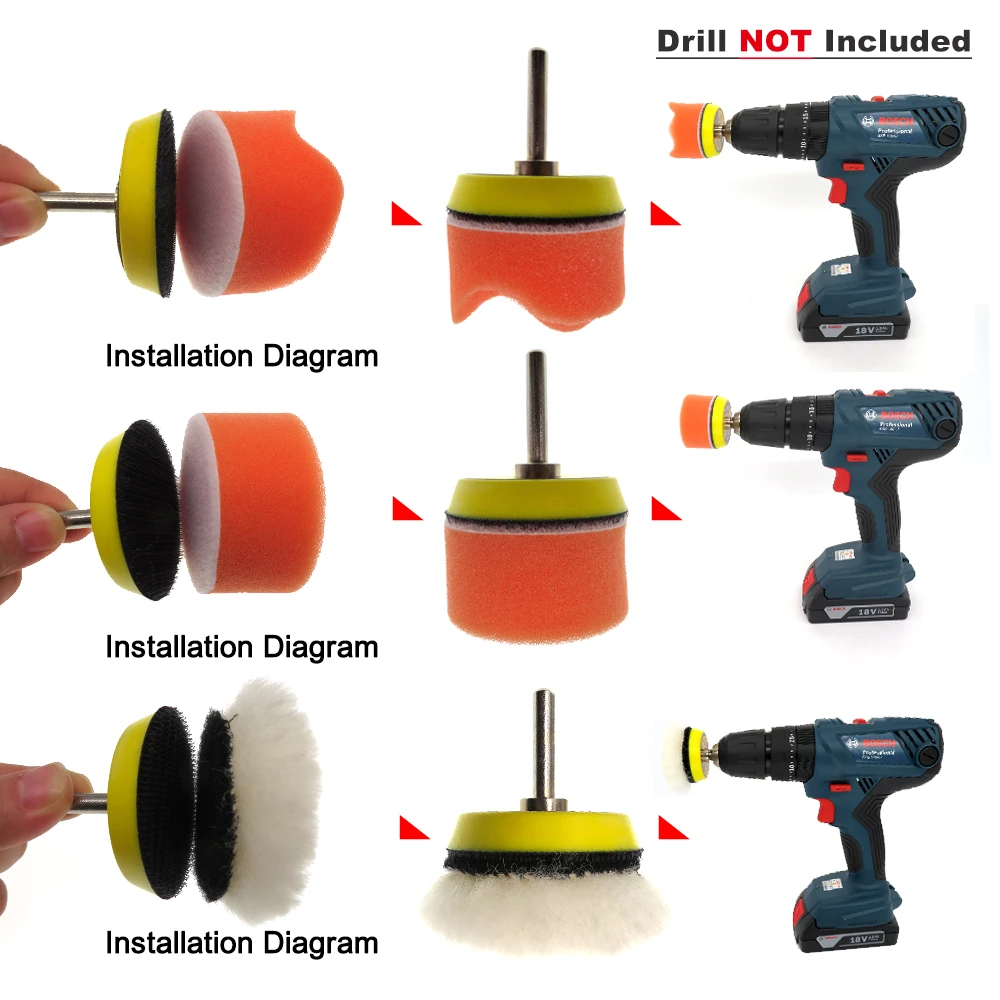 9Pcs 2 Inch Buffing Polishing Pad Kit Car Sponge Buff Pad Grip Wool Pad For Buffer Polisher Drill Adapter Sanding Waxing Cutting