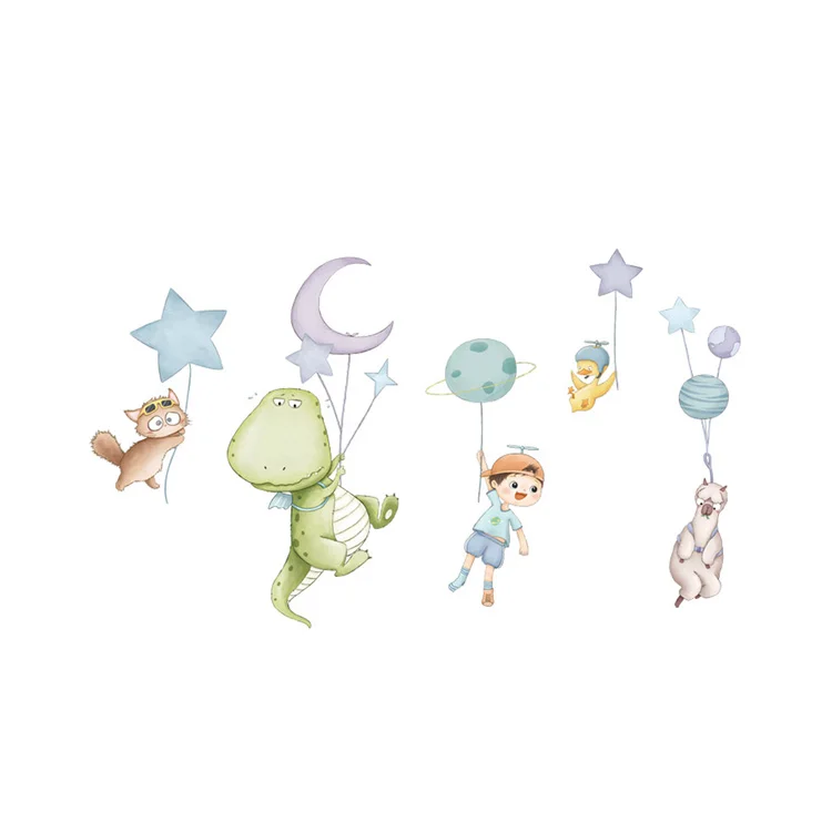 Cartoon-Tiere, Dinosaurier, Katze, Alpaka, Wandaufkleber für Baby- und Kinderzimmer, Dekoration, Schlafzimmer, Hintergrund, Tapete, Heimdekoration, Aufkleber – Detail 7