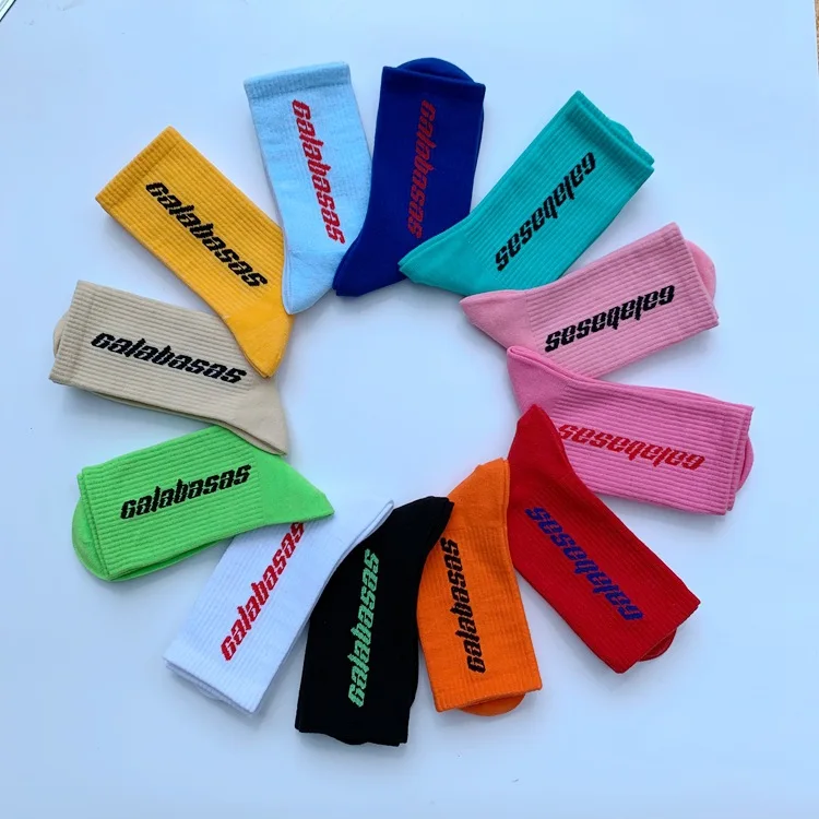 Fashion Men Cotton Socks Women Streetwear Kanye West Ins Crew Socks Hip Hop Letter Calabasas Socks Long Skateboard Sock