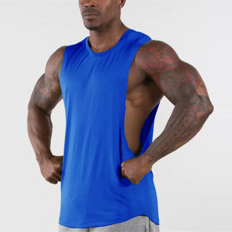 Blank Gym Tank Top Men Fitness Clothing Mens Open Side Bodybuilding Tank Tops Summer Workout Sleeveless Vest Shirts Plus Size