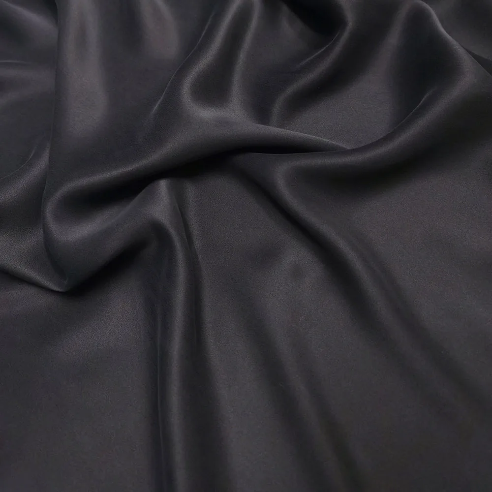 100% SILK CHARMEUSE SATIN 140cm width 20momme Silk Heavy Satin Fabric Stone Sand Washed Matt Color Black Color