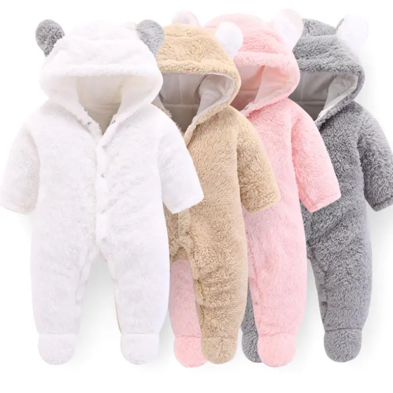 

2024 New Winter Newborn Rompers Baby Boys Coral Fleece Warm Jumpsuit Toddler Girl Cute Hooded Overalls Infant Onesies Costume