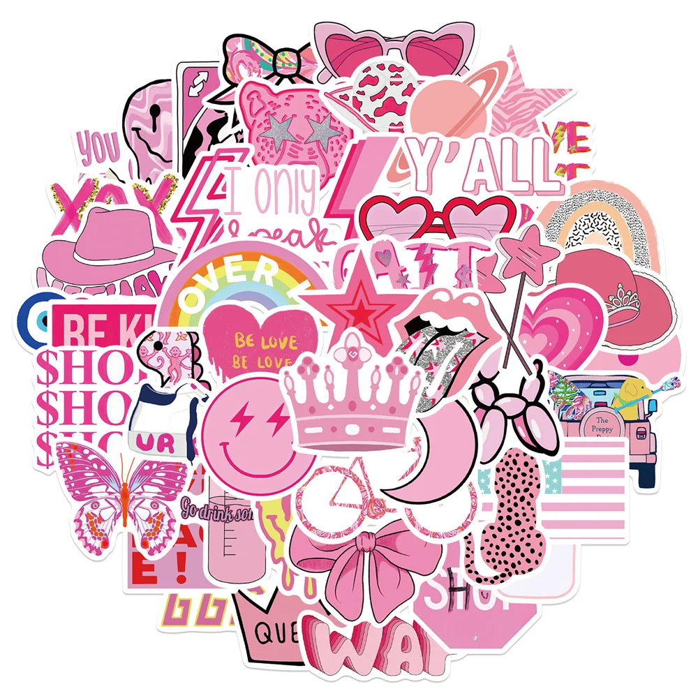 50pcs College Style Stickers For Notebooks Stationery KScraft Pink Sticker Aesthetic Scrapbooking Material Craft Supplies