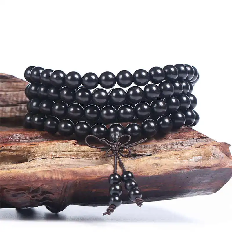 10Strands 6mm 8mm Natural Black Sandal Wooden Bracelets Buddhist 108 Prayer Beads Mala Free Shipping