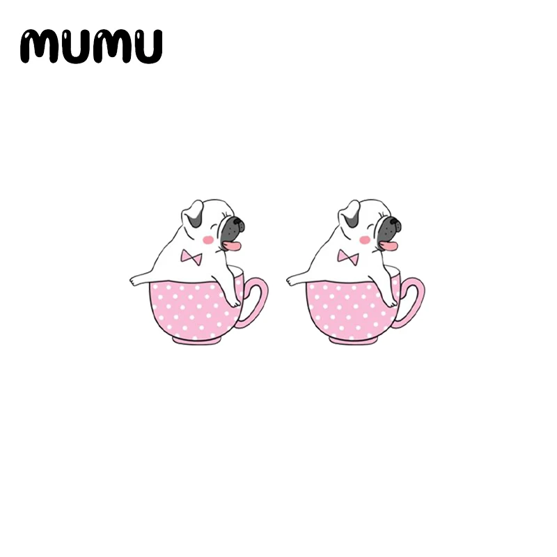 2021 New Pink Pug in Cup Stud Earring Epoxy Jewelry Resin Acrylic Earrings Handmade Gifts Girl