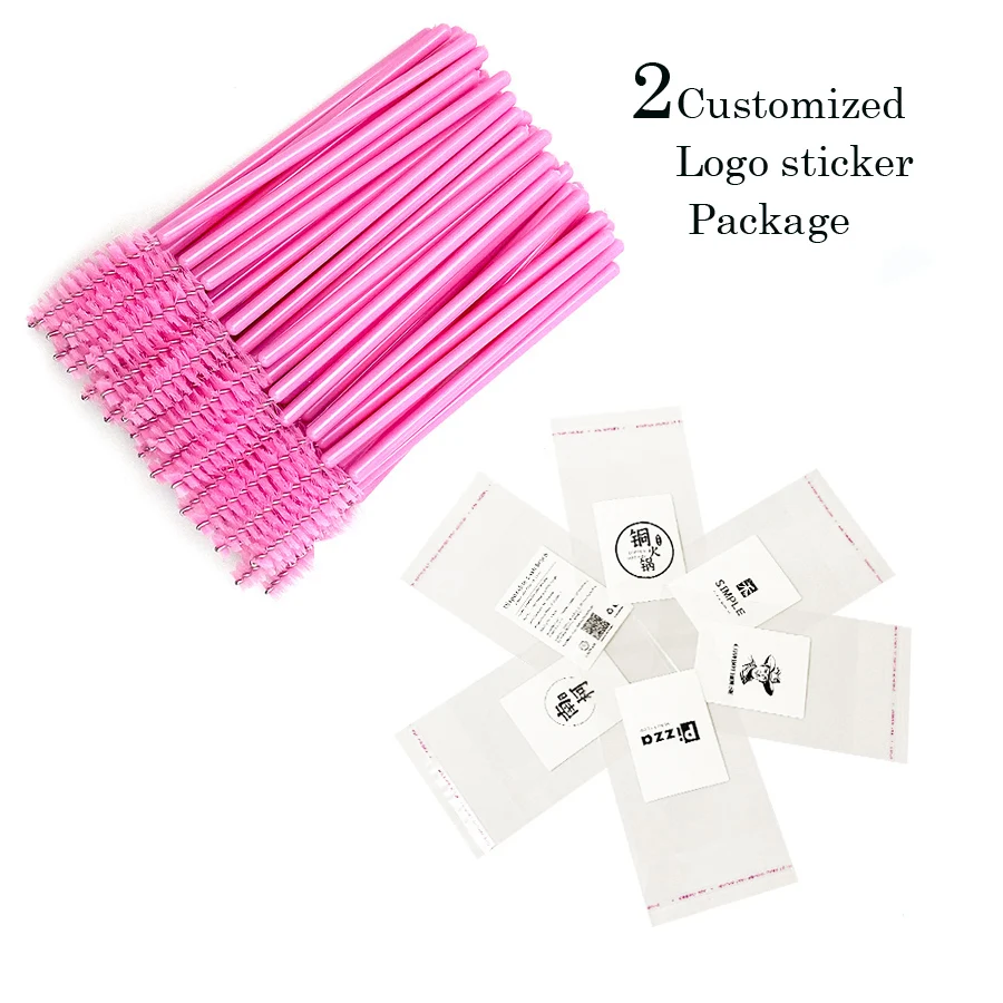 Customized Logo Sticker 100Pcs Eyelash Brushes Reusable Eyebrow Brushes Mascara Wands Comb For Eyelash Extension Makeup Brush