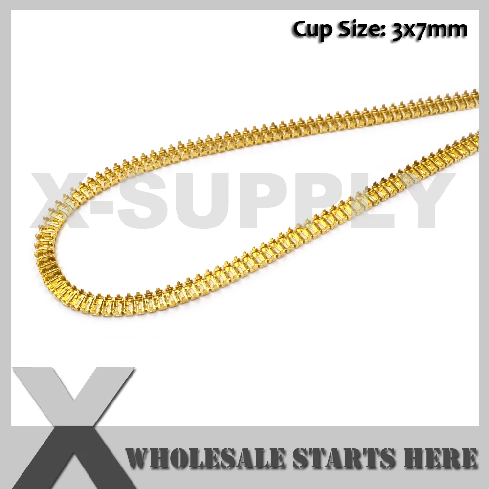 

3x7mm Tiny Rectangle Bar Empty Cup Chains With 2 Claws Prongs,Empty Back For Crystals DIY Craft