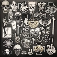 Rock Punk Patches on Clothes Clothing Thermoadhesive Patches Iron on Embroidered Patches Ghost Zipper Black and White Sewing