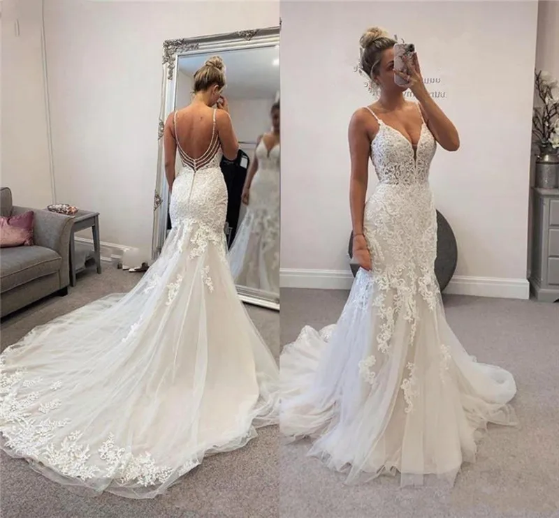 Robe de Mariée Sirène en Tulle et Dentelle, sur Mesure, Dos aux, avec Perles, Sexy, pour Patients, quel que soit le Modèle EY44M, Nouveau Design, 2023