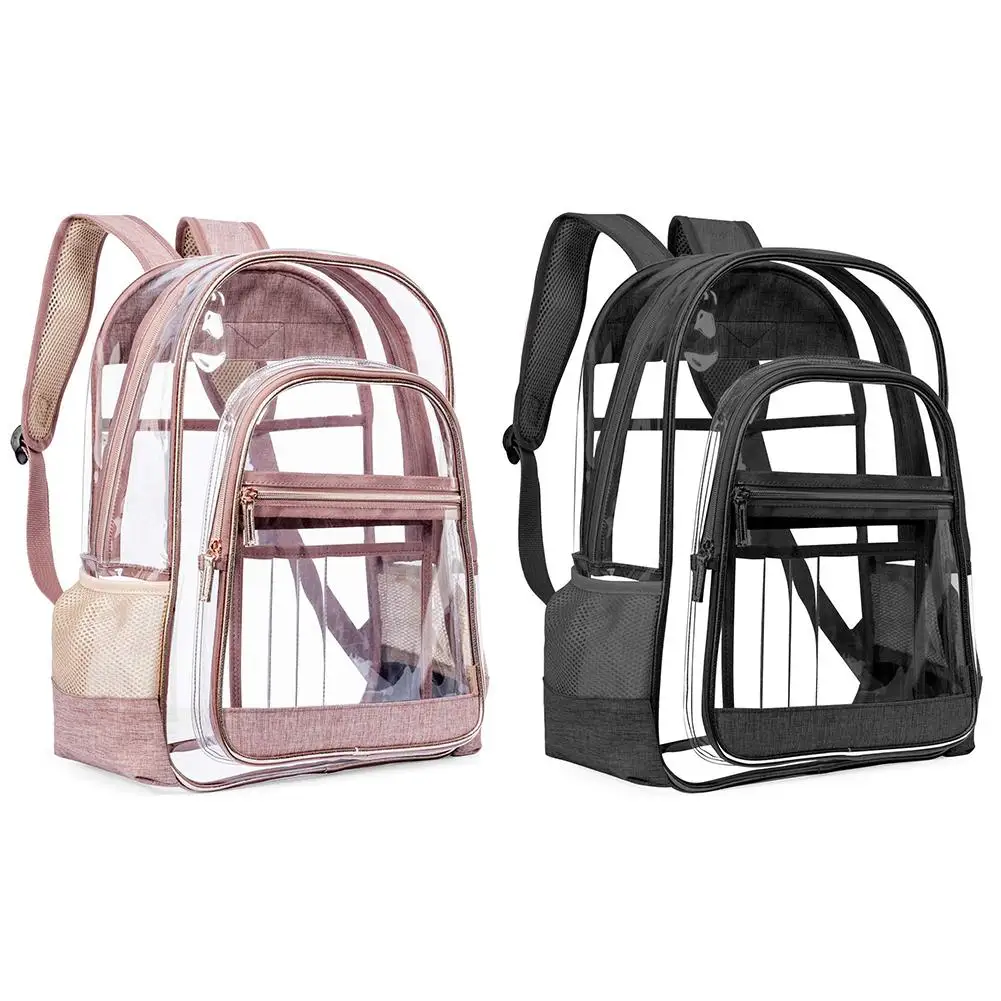 

Fashion PVC Transparent BackpackMen Women Students School Bag Waterproof Beach Swimming Bag Outing Travel Bag Pink Black