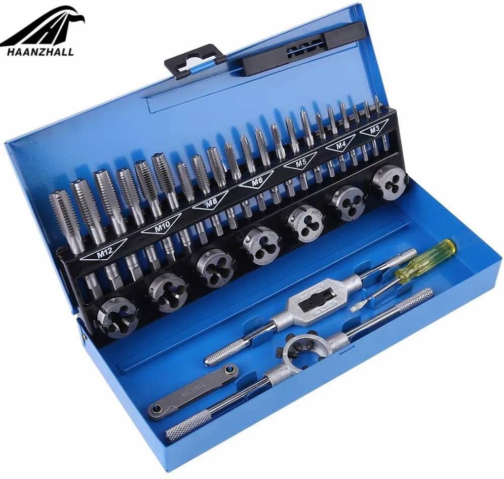 32pc M3-M12 Metric Tap and Die set Hand Tapping Tools Screw Thread Tap Die Wrench Set