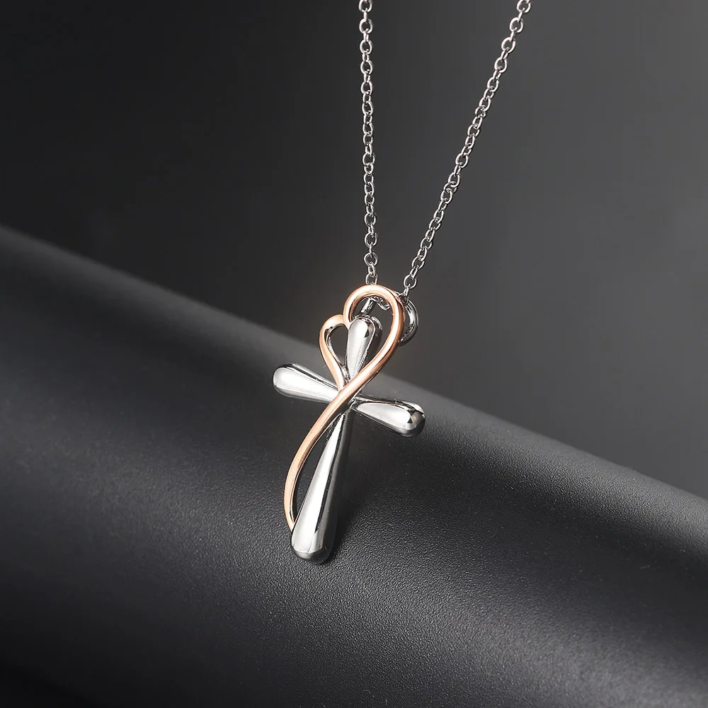 ZHOUYANG Cross Pendants Necklace For Women Kpop Aesthetic Heart Double Color Choker Chain Wholesale Jewelry Christmas Gift N231