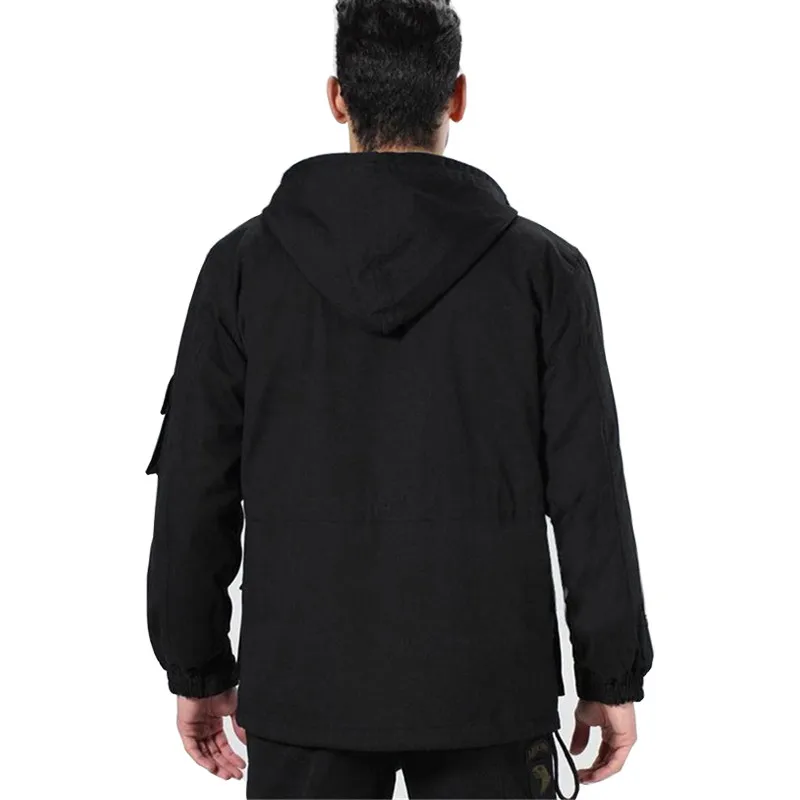 Men\'s Cotton US Clothing Hooded Windbreaker Tops Winter Outdoor Climbing Thermal Fleece Lining Thick Jacket Coat