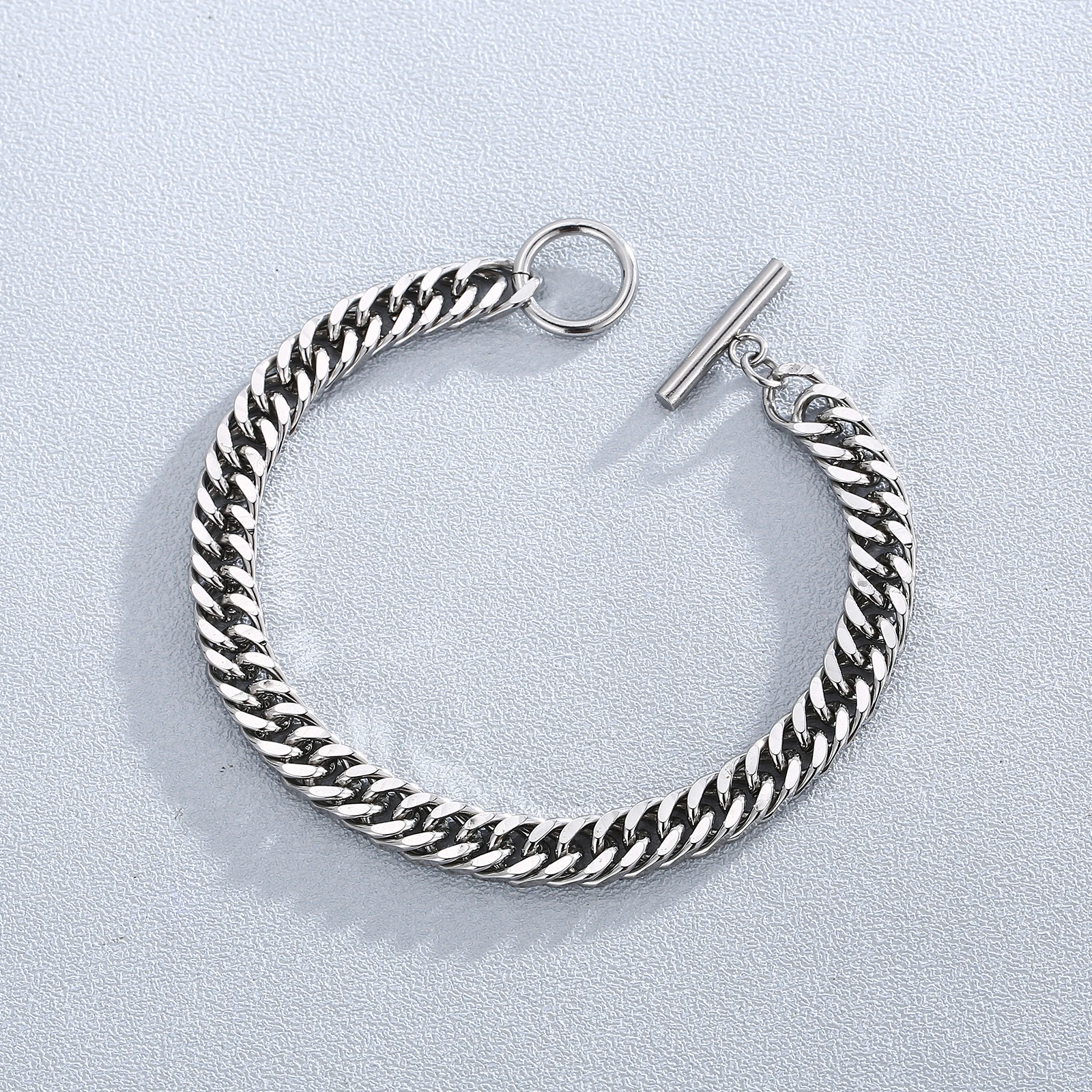 7mm Width Stainless Steel Bracelet Inseparable Simple Cuban Bracelet For Men and Women Chain Jewelry