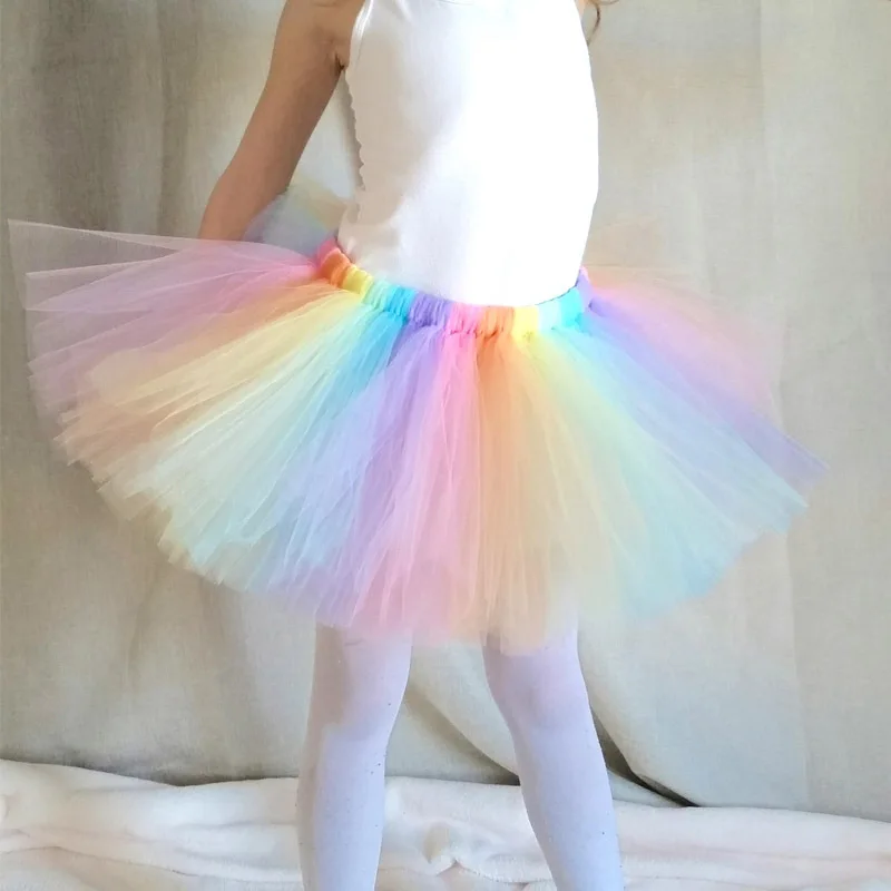 Girls Pastel Tutu Skirts Kids Ballet Dance Tulle Pettiskirt Underskirt Tutus Children Birthday Party Banquet Costume Skirt Cloth