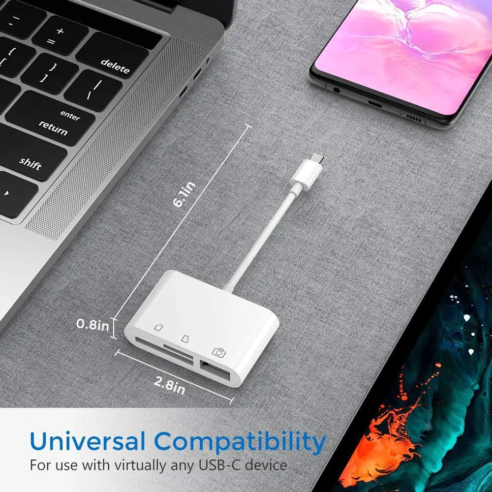 Adaptador usb tipo leitor de cartão sd/tf, 3 em 1 para 2.0, kit de conexão de câmera para ipad pro