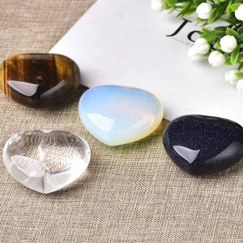 1PC 100%  Natural Crystal Heart Shape White Crystal/ Tigers Eye/Opal Gemstone Necklace Reiki Healing Stone Crystal Gemstone Gift