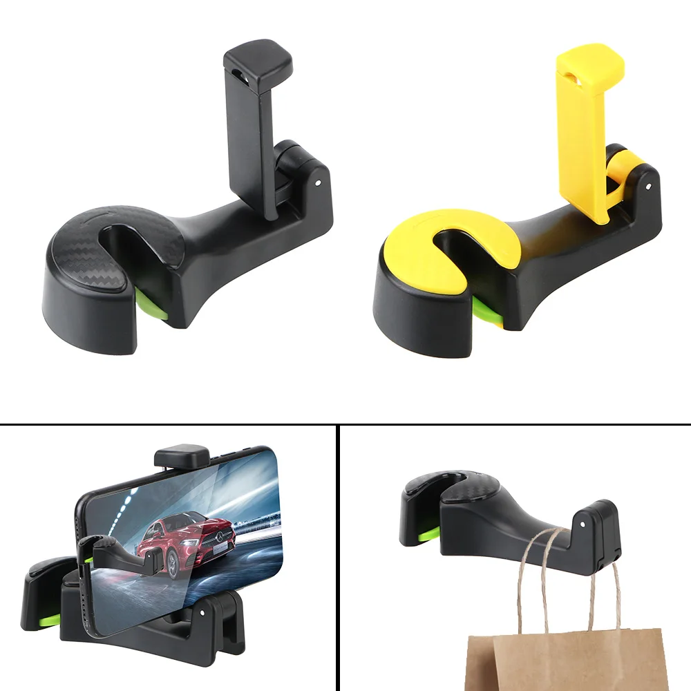 Car Headrest Hook Seat Back Hanger Towel Hook Foldable Clips Organizer Automobile Trunk Organizer Phone Holder 2 in 1